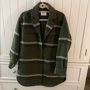 EUC Old Navy striped wool long shacket, size small